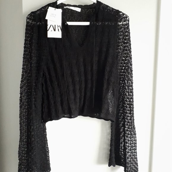 Zara Black Open Knit Top NWT - Picture 1 of 6